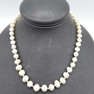 Freshwater Baroque Pearl Necklace 16" Sterling Silver Heart Clasp & Spacer Beads